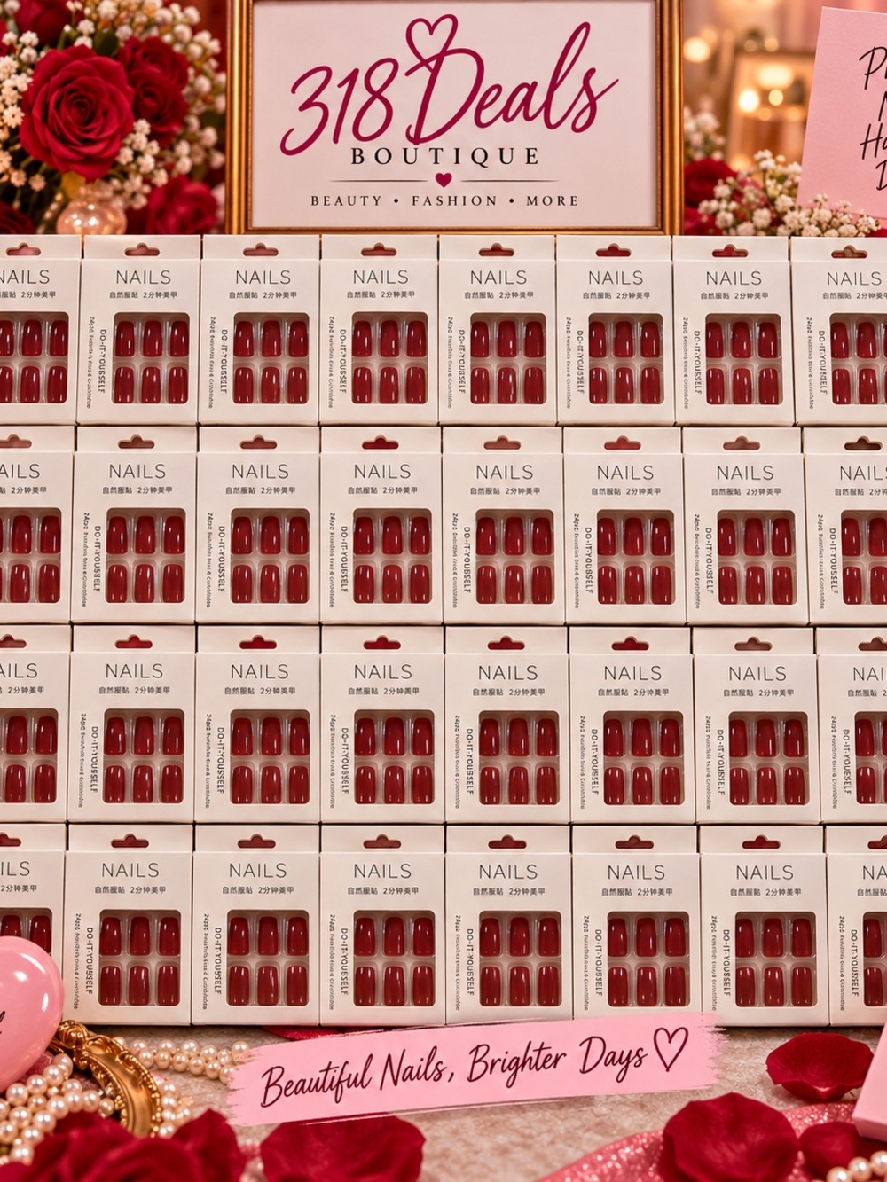 40-Piece Red Press-On Nail Bundle – 24 Nails Each – New